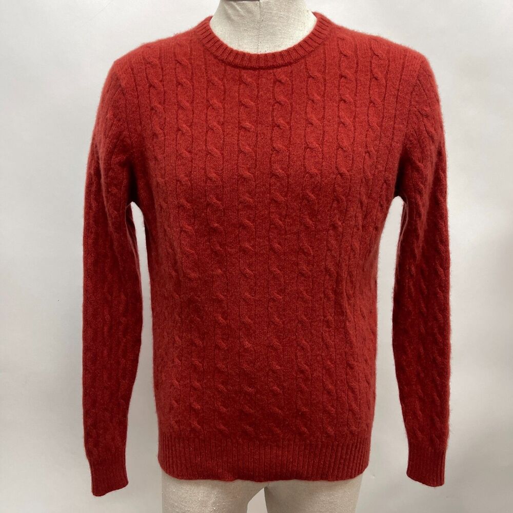 TJX Europe Men's 100% Cashmere‎ Sweater Small Medium Large Burnt Orange Cable